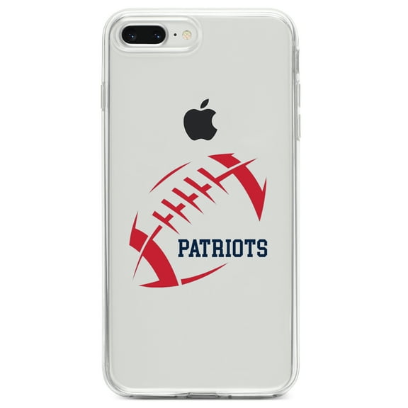 DistinctInk Clear Shockproof Hybrid Case for iPhone 7 PLUS / 8 PLUS (5.5" Screen) TPU Bumper Acrylic Back Tempered Glass Screen Protector - Red Blue Football - Patriots
