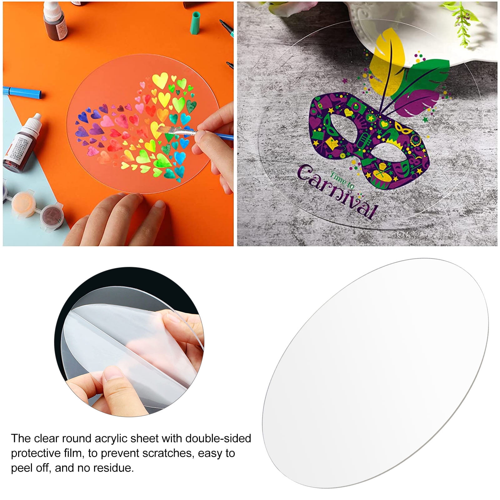 2 Pieces 1/4" Round Plexiglass Sheet, 6 Inch Diameter Clear Acrylic Circle, Round Cake Disk