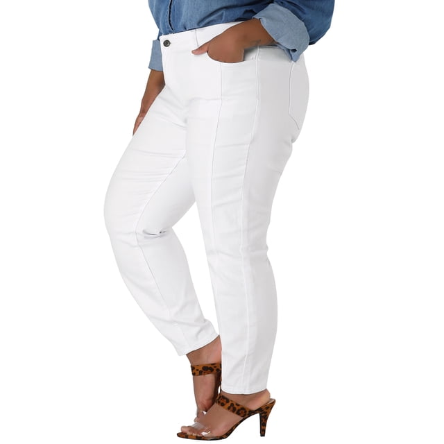 Pantalones Vaqueros Lavado Elásticos De AltuMedTalGrande Vaqueros Pitillo PaMujer Blanco 4XL