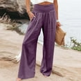 thumbnail image 4 of gbyLJF Women's Linen Palazzo Pants Fall Flowy Wide Leg Beach Pants with Pockets Elastic Waist Yoga Pants for Women Purple 3XL, 4 of 7