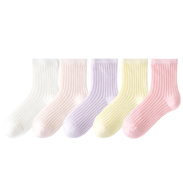 Mid Tube Socks for Girls, 5-Pack Cotton Blend, Breathable Lightweight Design, Non-Slip Ribbed Cuff, Machine Washable, Size L (10-12 Years)