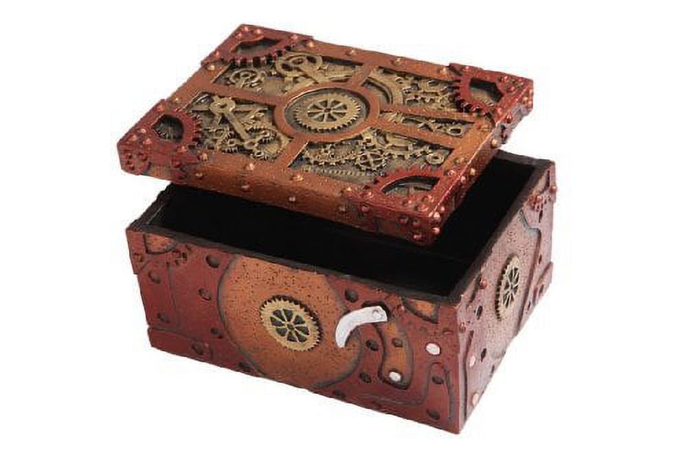 7.75 Inch Steampunk Themed Clockwork Jewelry/Trinket Box Figurine