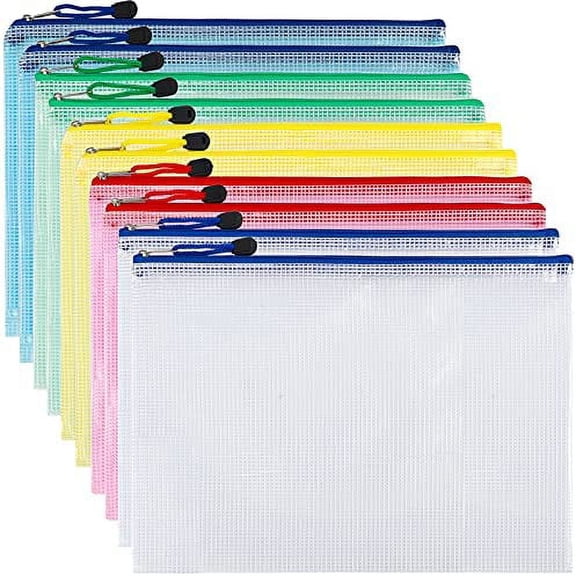 10pcs Mesh Zipper Pouch Zipper File Bags, Puzzle Project Bags for Cross Stitch and Organizing Storage, Letter Size A4 Size for Travel, School, Board Games and Office Supplies