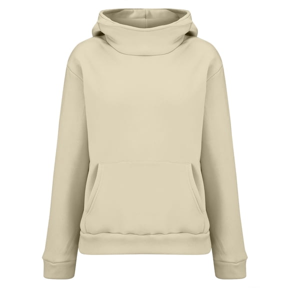 VISALY Pullover Sweatshirt for Womens Oversized Sweatshirt Women's Long Sleeve Sweatshirt with Pocket Soft Comfortable Pullover Mock Neck Casual Loose Fit Tops Lightweight Sweatshirt Beige L