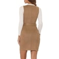 thumbnail image 3 of INSPIRE CHIC Women's Overalls Suspenders Belted V Neck Faux Suede Pinafore Dress Khaki M, 3 of 5