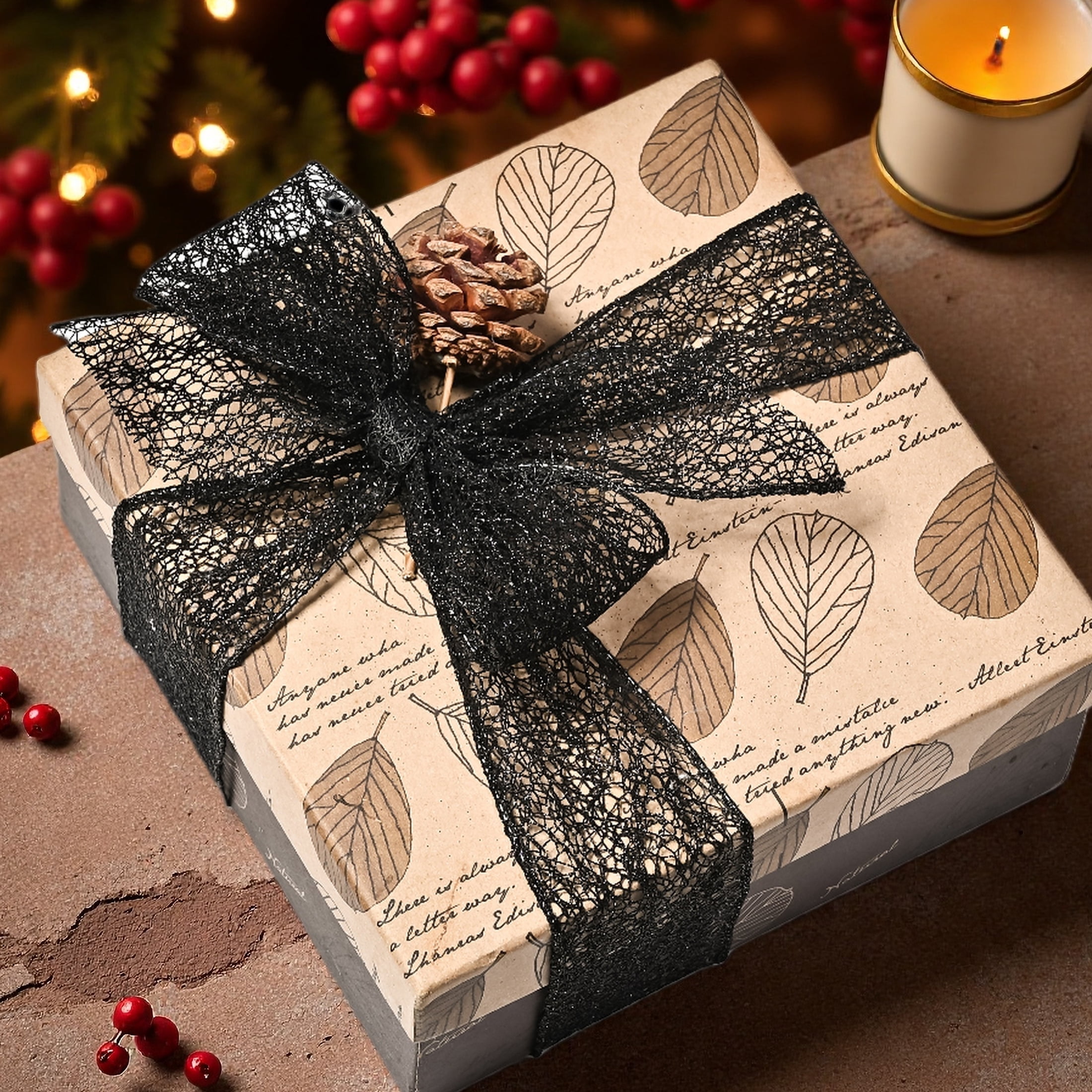 Gwen Studios 2.5" Black Glitter Wire Ribbon, 3 yards