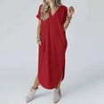 thumbnail image 4 of Summer Savings Clearance! Ecqkame Dresses for Women Summer Comfort Fashion Solid Color Pocket Sleeveless V-Neck Dress Long Dresses for Women Red M, 4 of 7