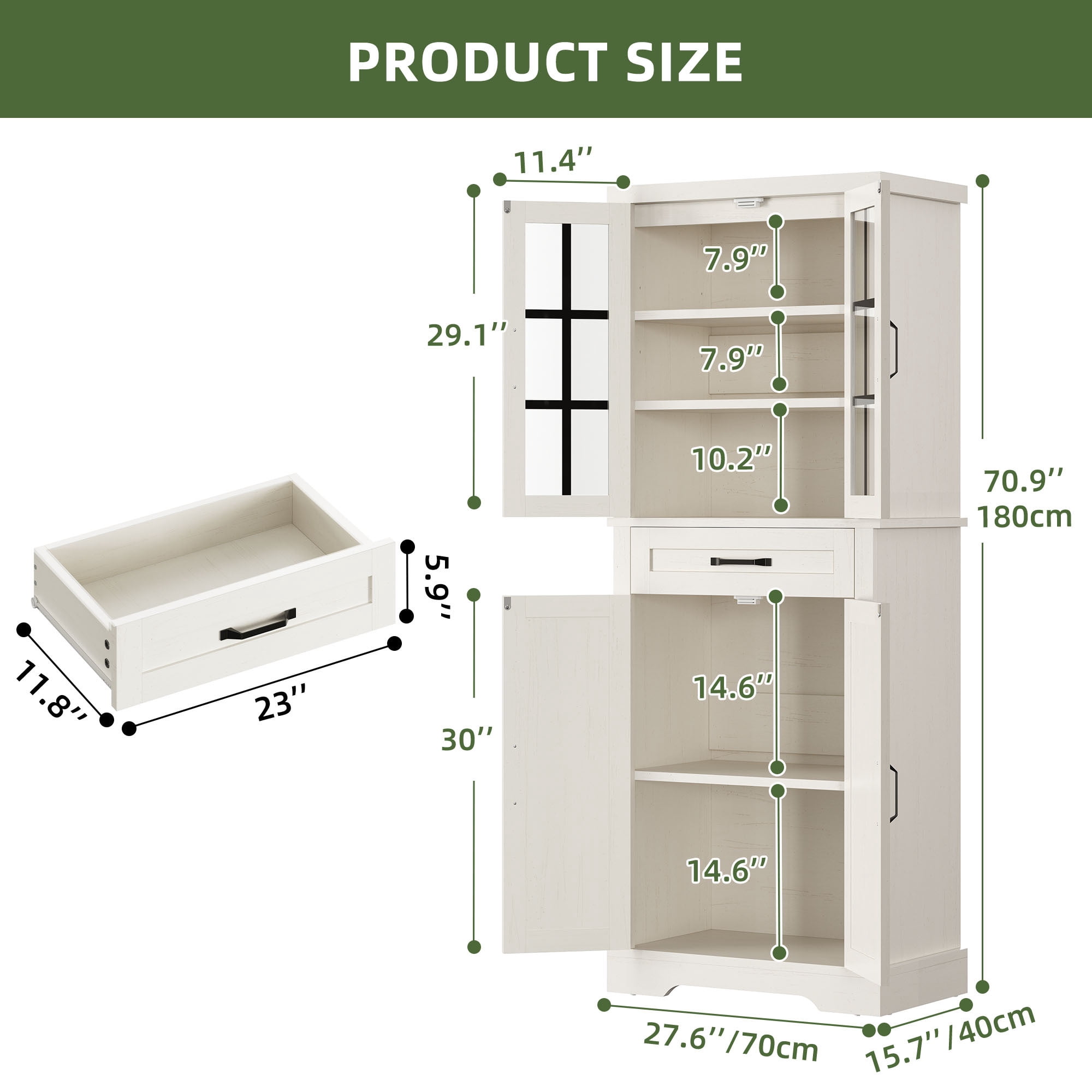 Uforic Kitchen Pantry Cabinet with Doors & Drawer, Storage Cabinet with Shelves, White