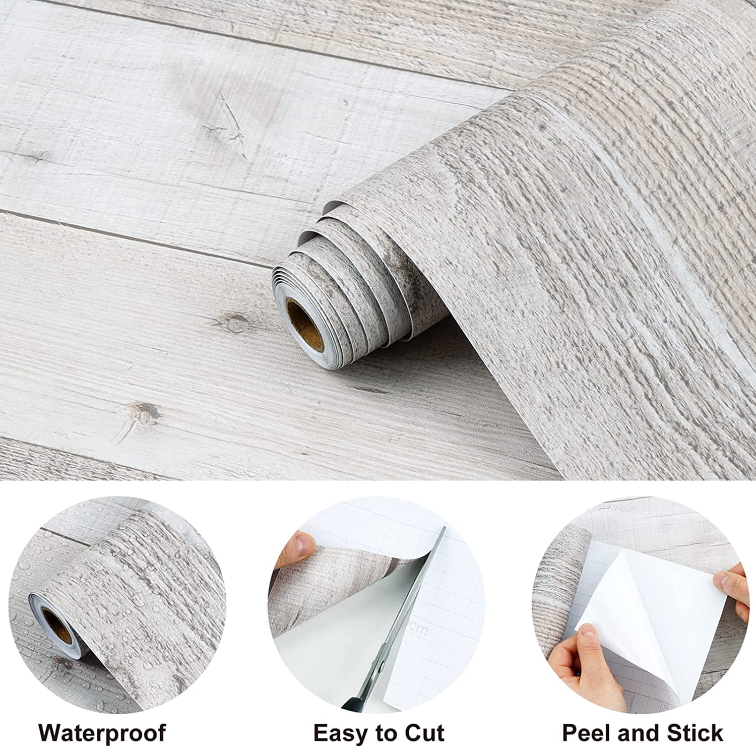 DAZLUTE Grey Wood Peel and Stick Wallpaper 17.71" x 394", Natural Wood Self Adhesive Wallpaper, Wood Plank Removable Contact Paper Wood