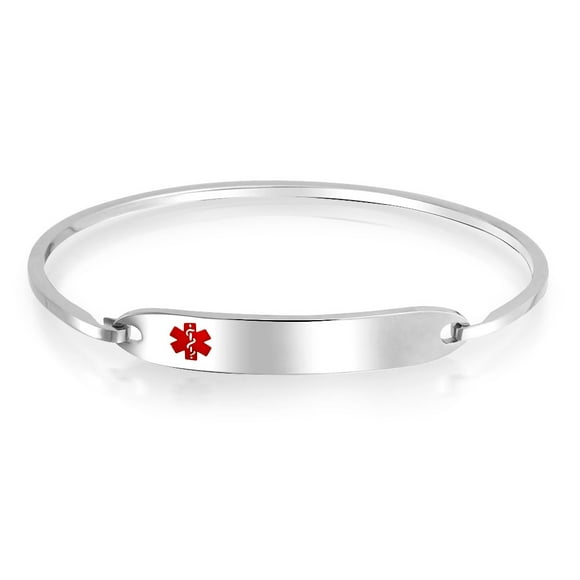 Bracelet ID Médicale Identification Blanc Élégant Bracelet pour les Femmes Ton Argent Acier Inoxydable 7 Pouces