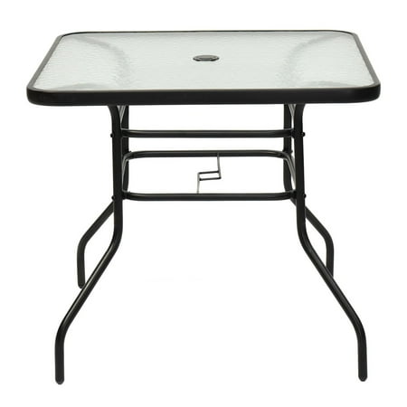 Ghp 31 5 Square Black Steel 5mm Tempered Glass Patio Table With 2