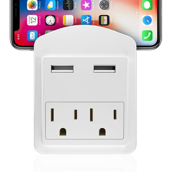 Travel AC Charger 2 Outlet 2 USB Ports 2.4A with 540 Joules Surge Protection