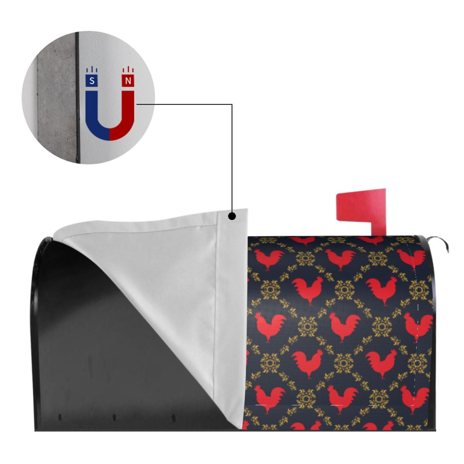 Xecao Red Rooster for Mailbox Cover with Magnetic Strips, Waterproof and Sunscreen, Adds a Decorative Touch to Your Garden Yard.