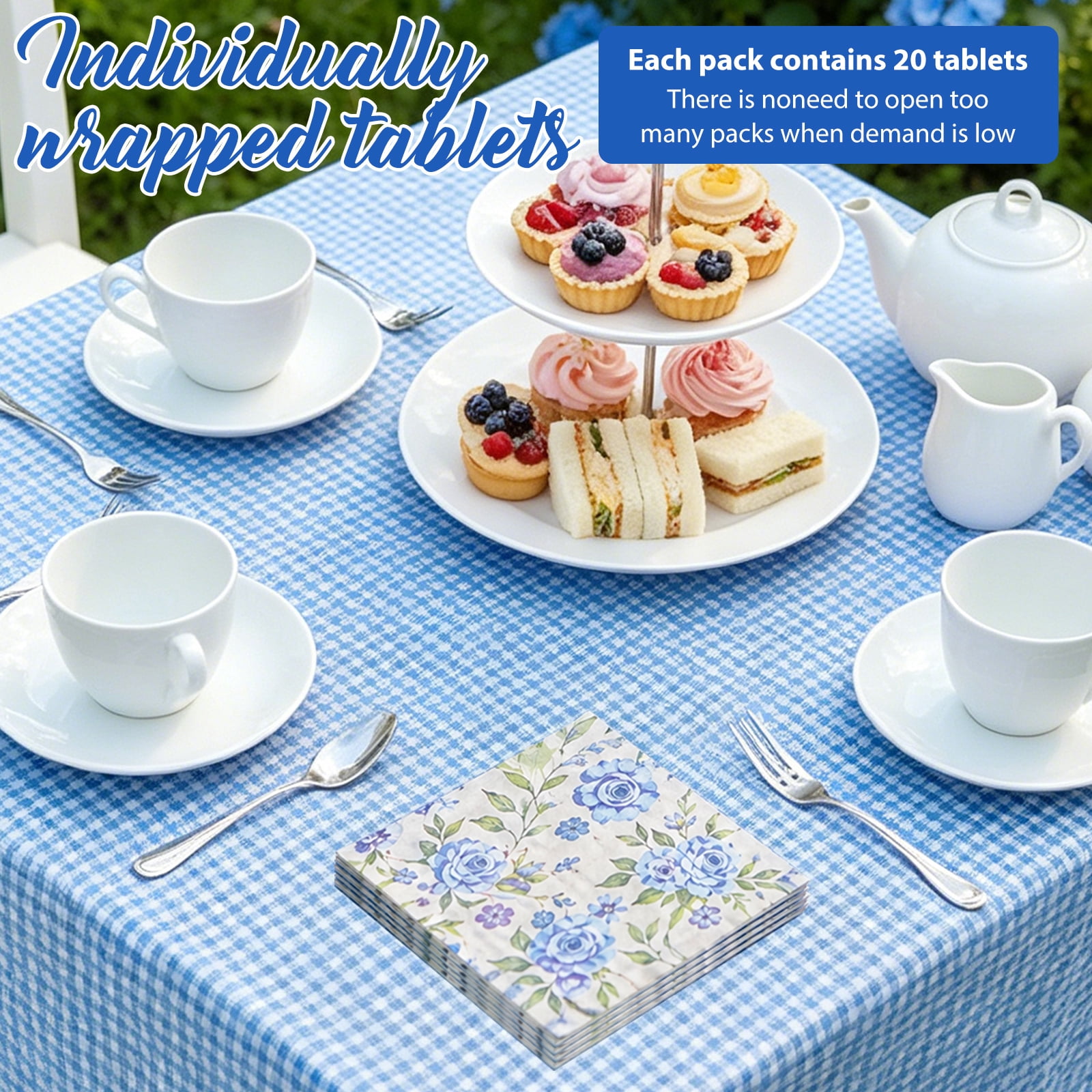Atopoler 120 Pcs Floral Decoupage Napkins,Decorative Floral Paper Napkin,Flower Hand Towels for Celebrations Tea Party Dinner Wedding,Blue Color