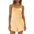 thumbnail image 2 of Ayolanni Pajamas for Women Set Summer Striped Sleeveless Tops and Shorts Loungewear Loose Yellow 2 Piece Lounge Sets L, 2 of 5