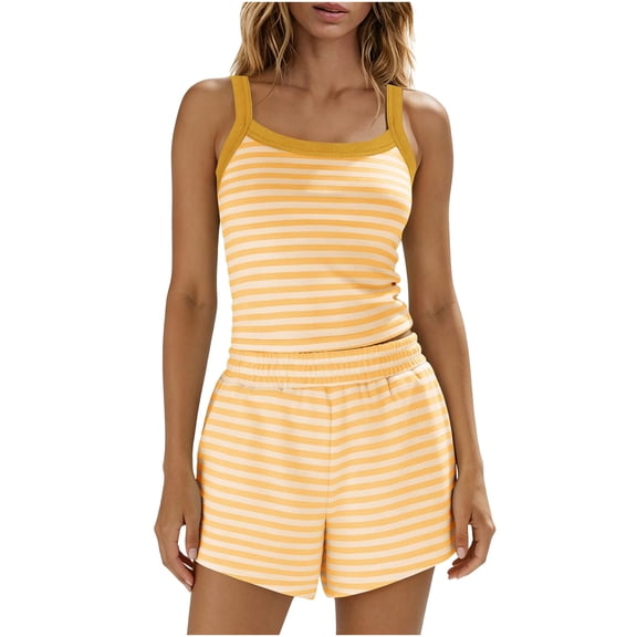 Naotn 2 Piece Stripe Print Lounge Sets for Women Summer Short Pjs Sets Camisole Tops & Elastic Waist Shorts Comfy Lounge Outfits