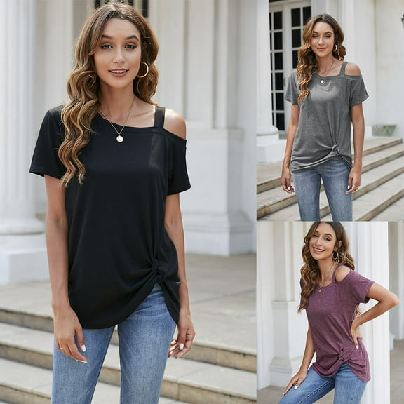 Women's Short Sleeve Tunic Tops Casual Cold Shoulder Blouse Shirts