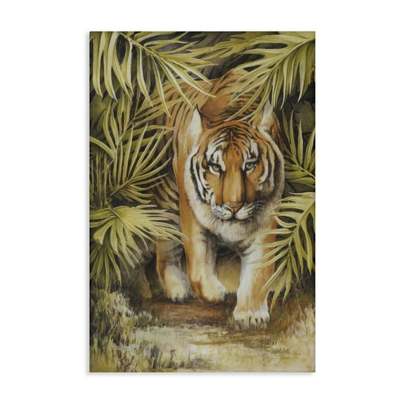 Stupell Industries Tiger Prowling Through Leaves Animals & Insects Painting Gallery Wrapped Canvas Art Print Wall Art, 16 x 24