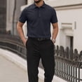thumbnail image 5 of Qwertyu Capri Polo Shirts Men Breeze Short Sleeve Casual Collared Golf Shirt Lightweight Stretch Quick Dry Textured Summer T-Shirts with Front Pocket Dark Gray XL, 5 of 6