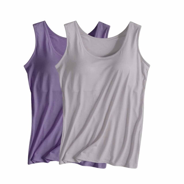 wmjolc Womens 2 Pieces Tank Tops with Built-In Bra Modal Undershirt Pack of 2 Summer Home Stay Lounge Tanks Basic Tees on Sale