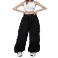 thumbnail image 3 of Ladies Cargo Pants  Solid Loose Trousers with Elastic Waistband and Pockets, 3 of 5