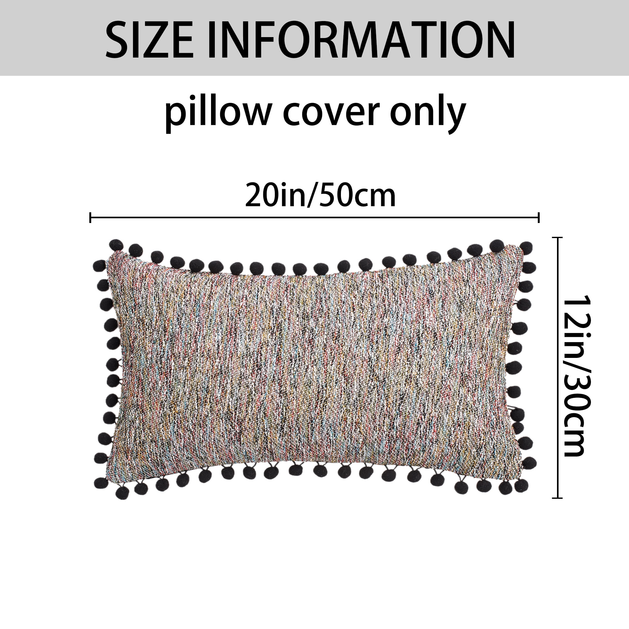 Unique Bargains Pack of 2 Chenille Throw Pillow Covers with Pom-poms 20" x 12" Black