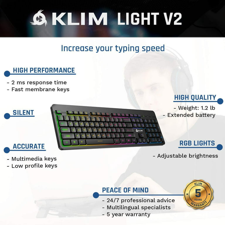 KLIM™ Light V2 Teclado Inalámbrico Gaming ESPAÑOL + Teclado Gaming