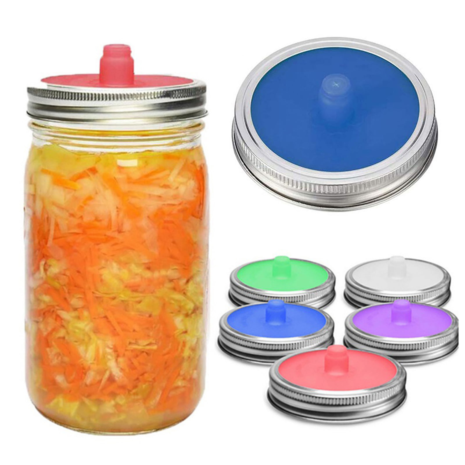Kimchi 5pcs Food-Grade Silicone Airlock Fermentation Lids and 5pcs Stainless Steel Bands for Sauerkraut Set of 10 Wide Mouth Mason Jar Fermenting Lids for Ball & Kerr Mason Jar and More Pickles 