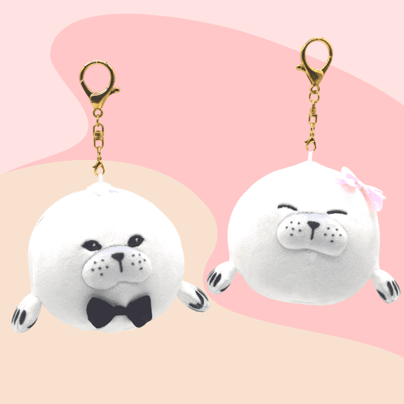 Magnet Couple Seal Bag Charm, Stuffed Animal Plush Keychain