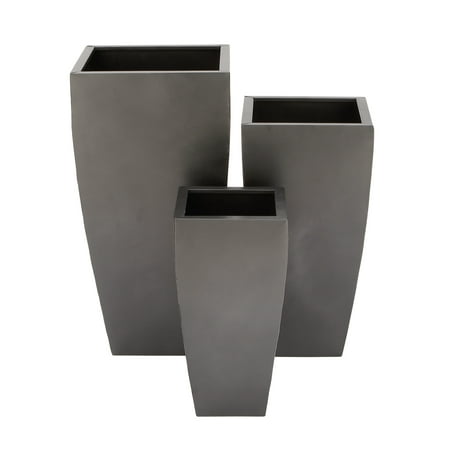 Rectangular Outdoor Planters Decmode - Contemporary Large Black Metal Indoor & Outdoor Planters, Rectangular Metal Planters, Tall Planter Pots, Set of 3: 15” x 30”, 13” x 25”, 10” x 20” ()