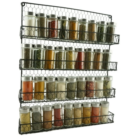 4 Tier Metal Spice Rack Wall Mount Kitchen Spices Organizer Pantry Cabinet Hanging Herbs Seasoning Jars Storage Closet Door Cupboard Mounted Holder