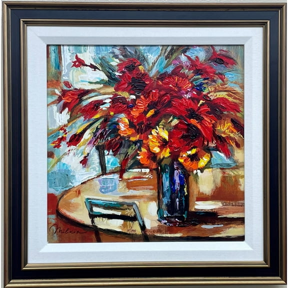Michael Milkin "Red Bouquet on the Table" Hand Signed Framed Art Generic