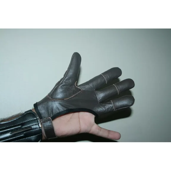 Genuine Leather Traditional Archery Shooting Leather Glove, Durable Finger Tabs for Bowstring Release and Comfort