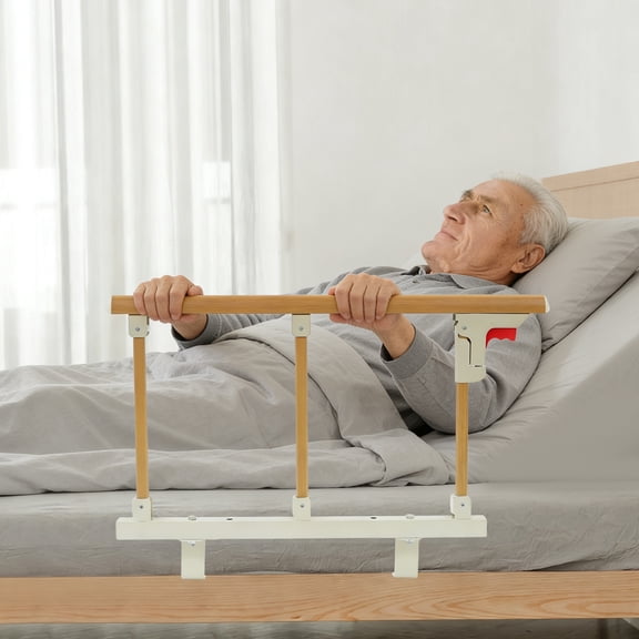 Peakora Bed Rails, Folding Bedside Assist Rail, Medical Home Wooden Grain Frame Side Railings with Adjustable Safety Guard Bed Handles for Seniors Adults