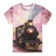 thumbnail image 2 of Kiijoy Boys T-Shirt Train Print Graphic Tee Casual Short Sleeve Tshirt, Pink, Sizes 2-15, 2 of 4
