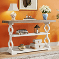 thumbnail image 5 of 55" Farmhouse Console Table, 3-Tier Rustic Entryway Table with French Country Charm, Grey Wood Grain Top & Floral Moldings for Entryway, Living Room & Sofa Behind, 5 of 5