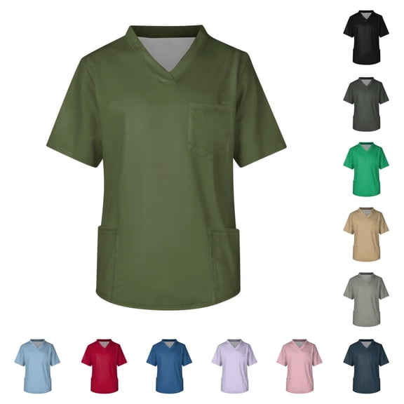 Scrubs Shirt Men Classic Fit Scrubs Top V-Neck Short Sleeve Healthcare Nursing Uniform Shirt with Pockets Army Green 3XL