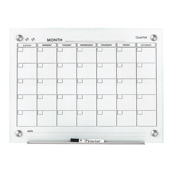 Quartet Magnetic Whiteboard Calendar, Glass Dry Erase White Board Planner, 2' x 1.5', White Surface, Frameless, Infinity (GC2418F)