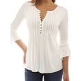 thumbnail image 2 of Gvmfive Women Blouse 3/4 Sleeve Buttons Tunic Tops V Neck Pleated Loose Shirt, 2 of 4