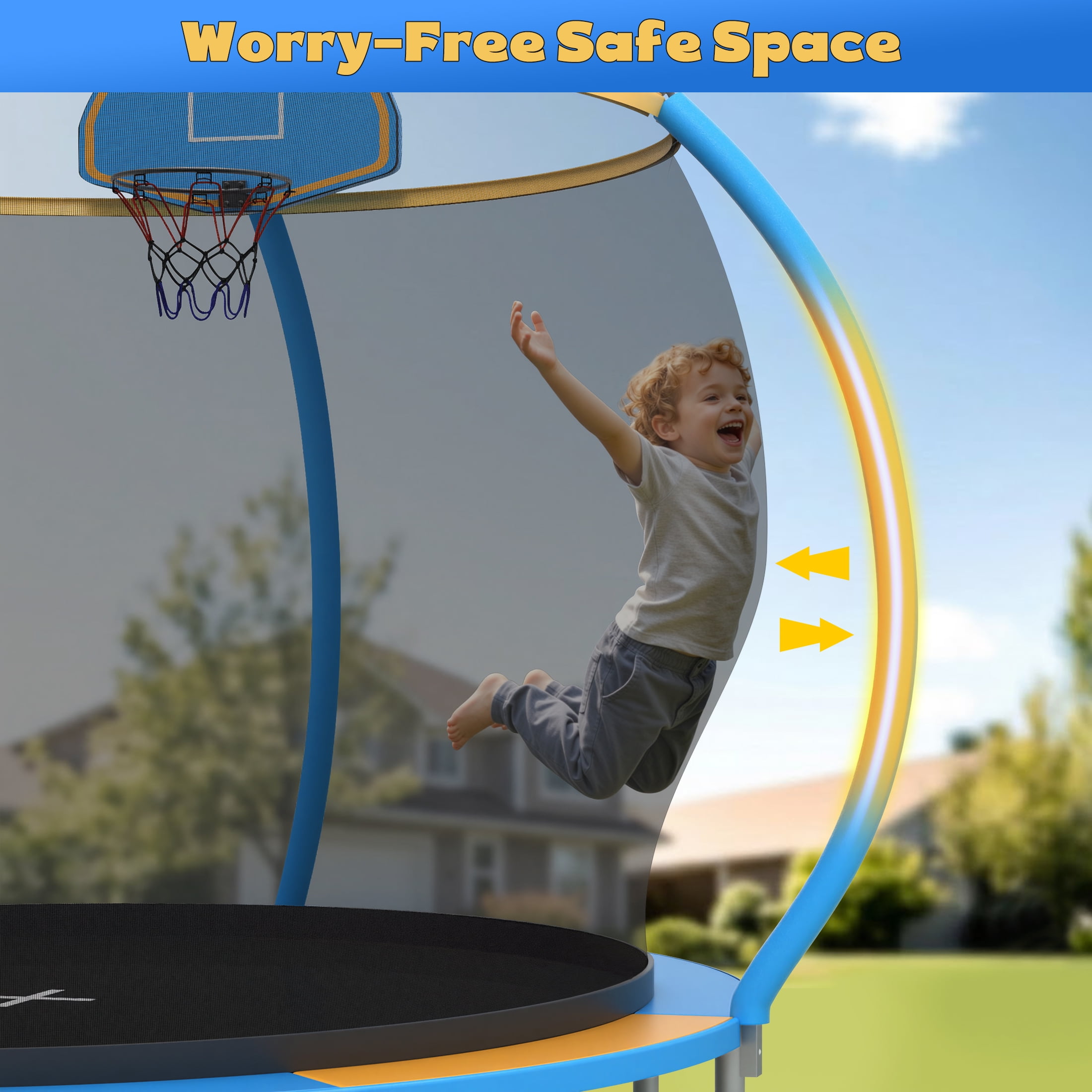 10FT Trampoline with Safe Enclosure Net for Kids and Adults, SEGMART Outdoor Trampoline with Basketball Hoop, Recreational Trampoline with Ladder for Backyard Garden Patio