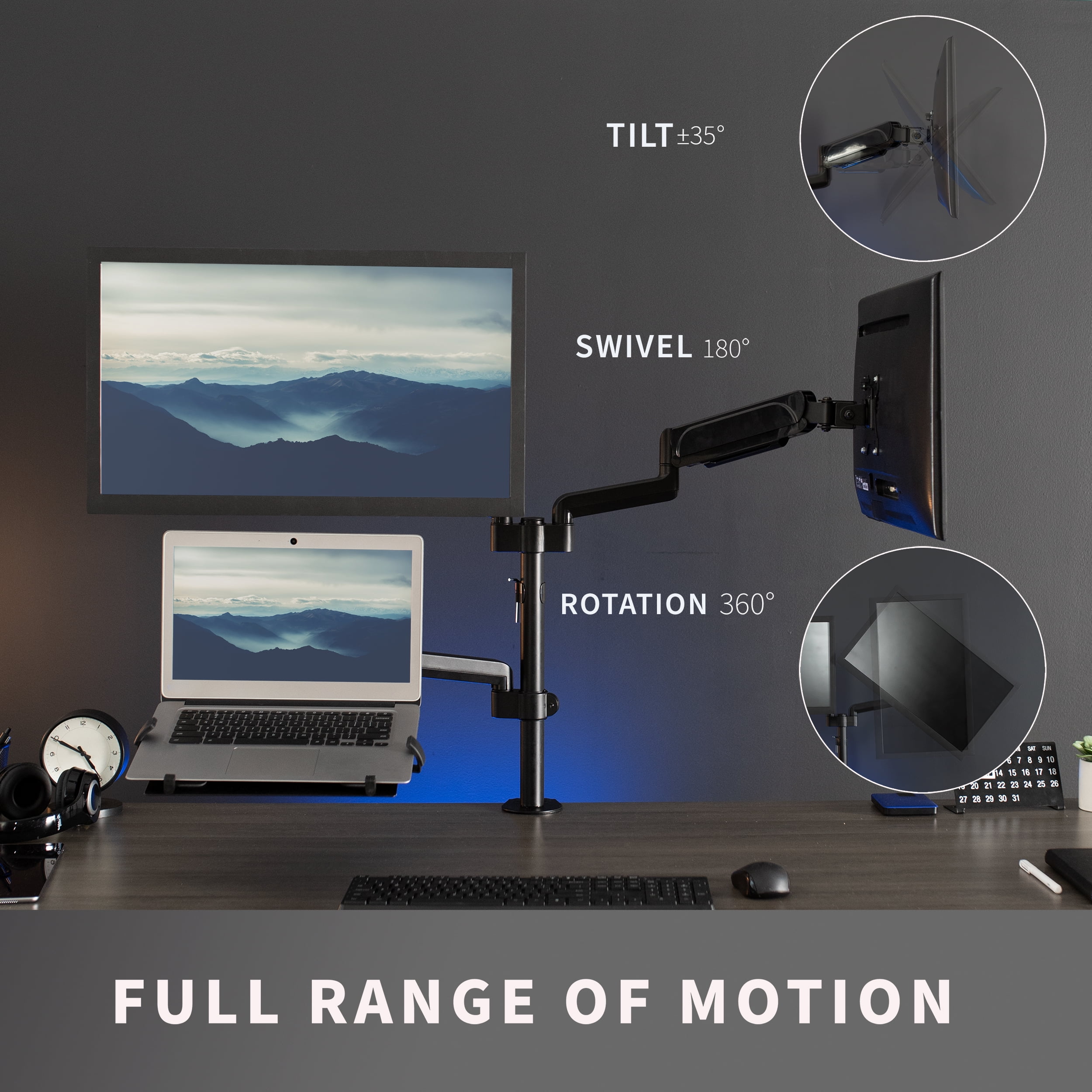 VIVO Black Dual 17" to 32" Monitor and Laptop Pneumatic Arm Desk Mount