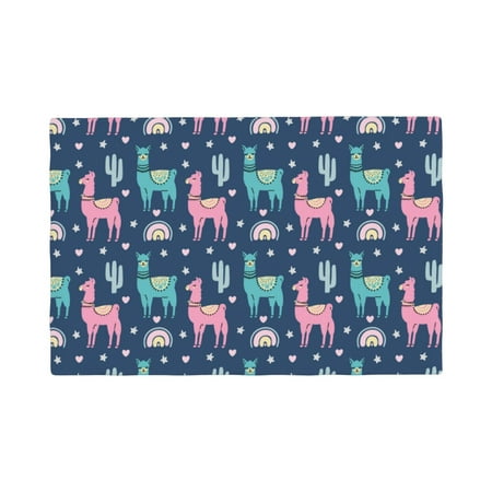 

Table Placemats Set of 6 - Сute lamas cactus rainbow navyblue 12x18 In Faux Linen Double Heat Resistant Place Mats Cloth Indoor/Outdoor Placemats Washable Table Mats for Dining Kitchen Party