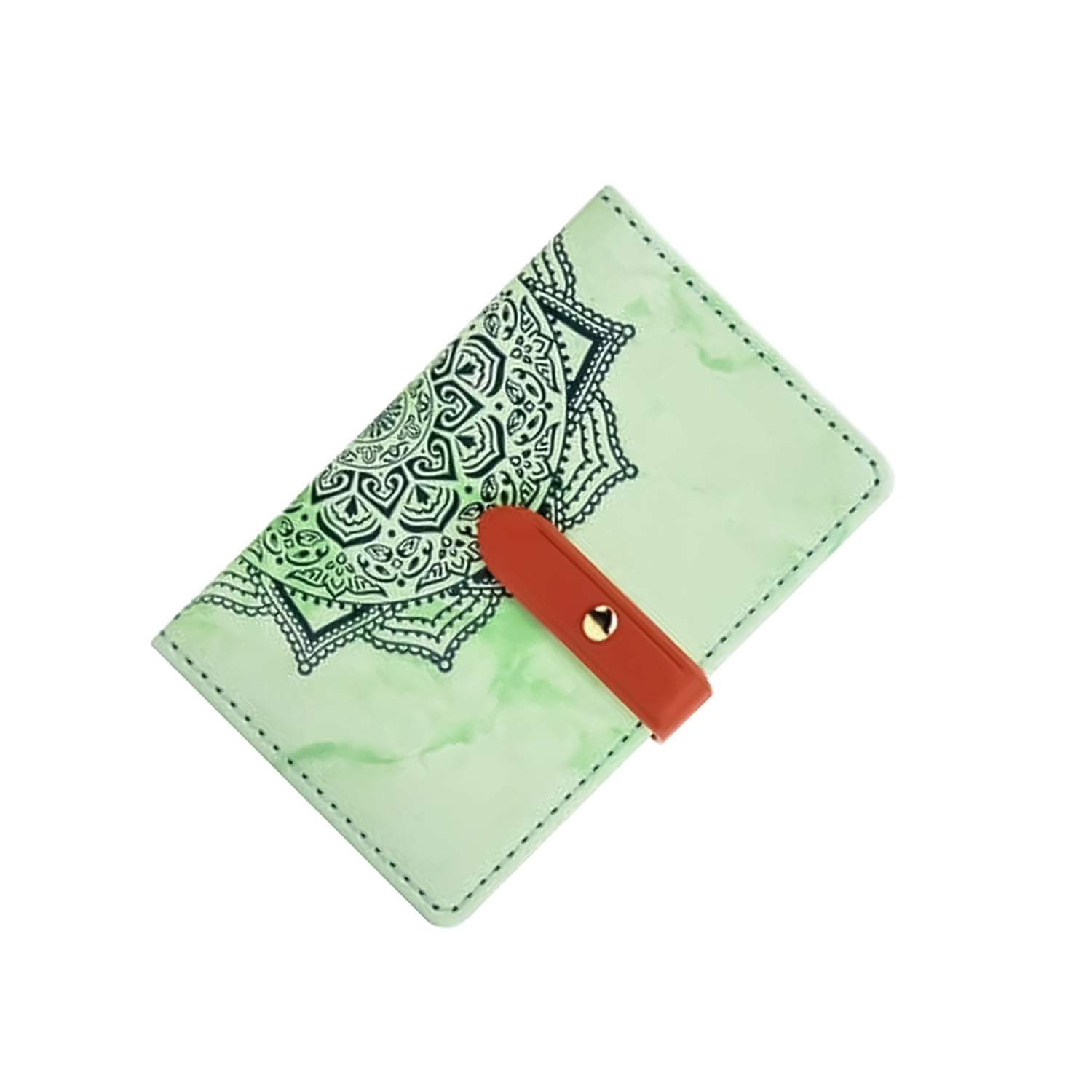 Universal Stick-On Leather Card Holder with Datura Flower Print - Green