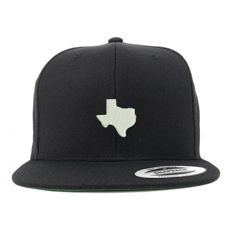 Flat Bill Baseball - Texas State Map Embroidered Flat Bill Snapback Baseball Cap - Black