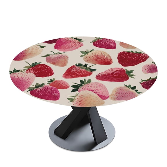 Round Premium Polyester Tablecloth Round Table Cloth Cover For Kitchen And Dining Room Pattern Of Strawberries