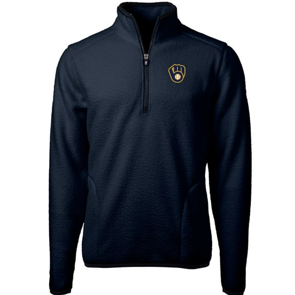 Men's Cutter & Buck Navy Milwaukee Brewers Cascade Eco Sherpa Fleece Quarter-Zip Pullover Jacket