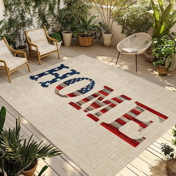 Khaki Vintage Outdoor Rug for Patio/Deck/Porch, Non-Slip Large Area Rug 6 x 9 Ft, American Flag Retro Art Rustic Indoor Outdoor Rugs Washable Area Rugs, Reversible Camping Rug Carpet Runner