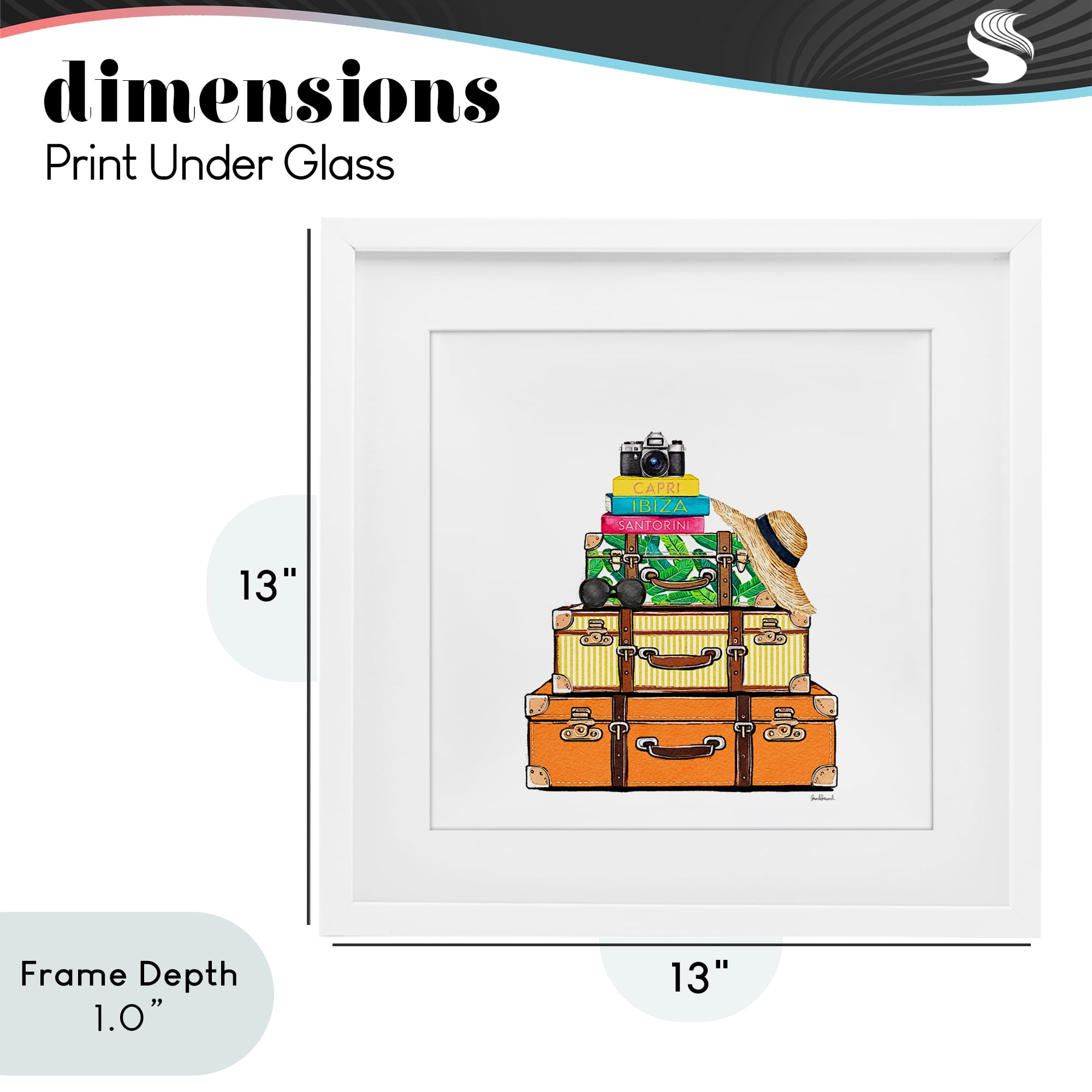 Stupell Industries Travel Suitcases & Camera White Framed Print Under Glass, design by Amanda Greenwood