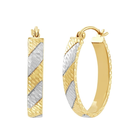 Brilliance Fine Jewelry 10K Yellow Gold with White Rhodium Oval Hoop Earrings