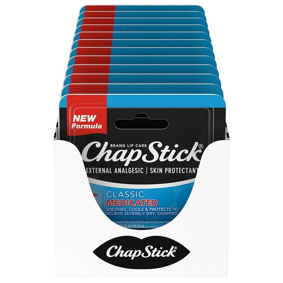 ChapStick Classic Medicated Lip Balm Tubes, Chapped Lips Treatment and Skin Protectant - 0.15x12 Oz C3